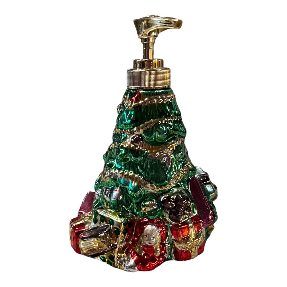 Vintage Allure 1996 Christmas Tree Soap Lotion Dispenser Metallic Glass Ceramic